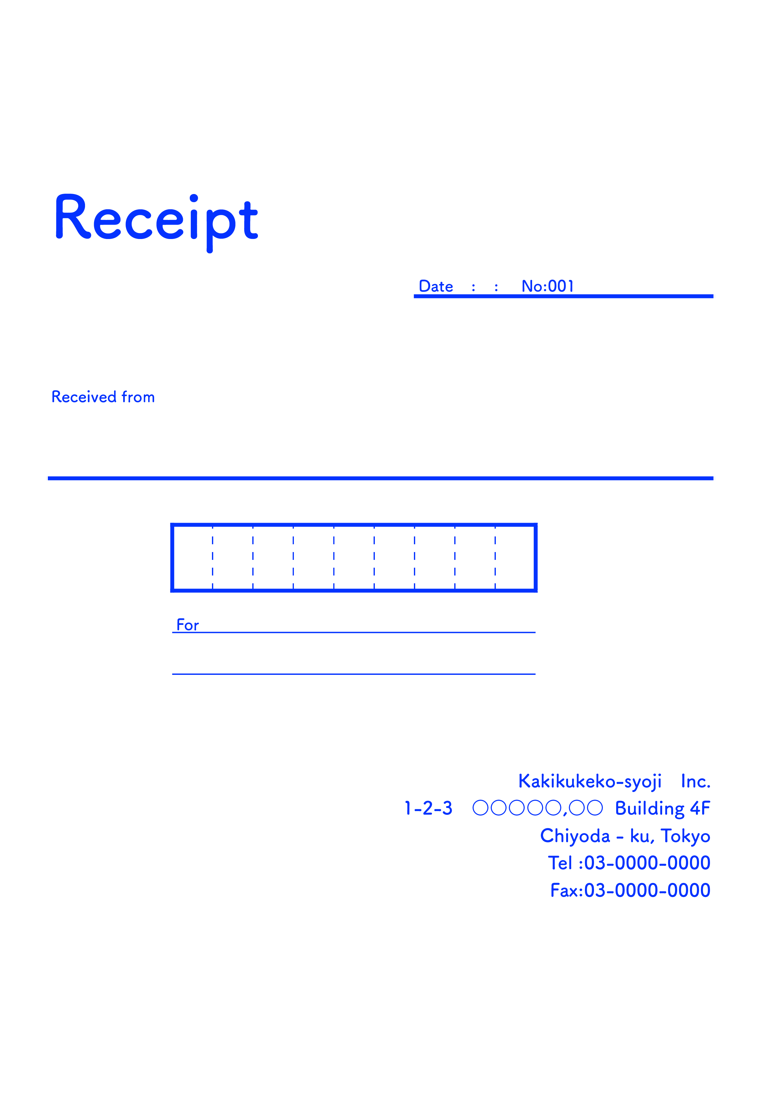 おしゃれな英字の領収書 Receipt テンプレート エクセル ナンバーズ ブルー 無料テンプレート Mac Windows ひな形ジャーナル