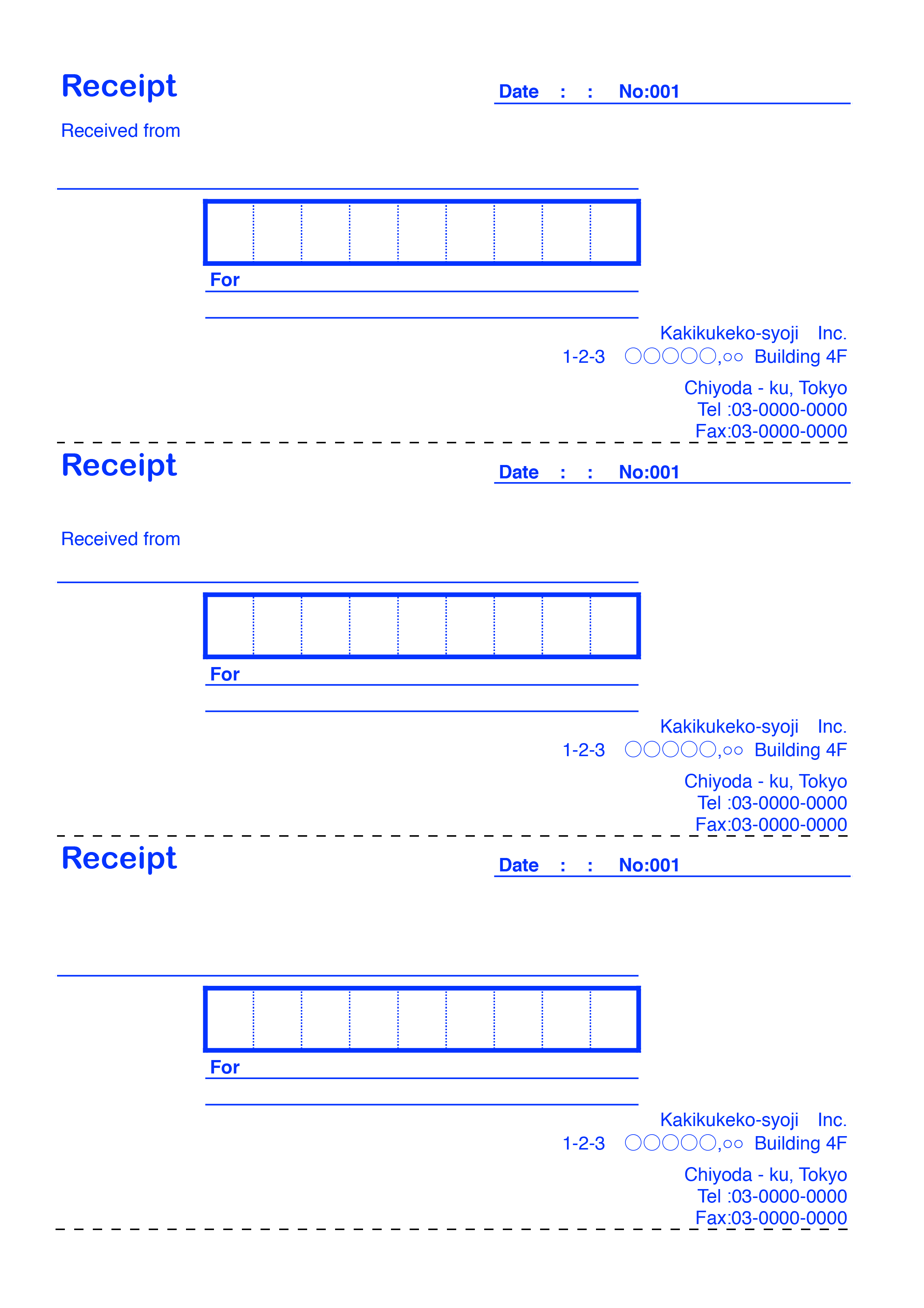 おしゃれな英字の領収書 Receipt テンプレート エクセル ナンバーズ 3枚つづり ブルー 無料テンプレート Mac Windows ひな形ジャーナル