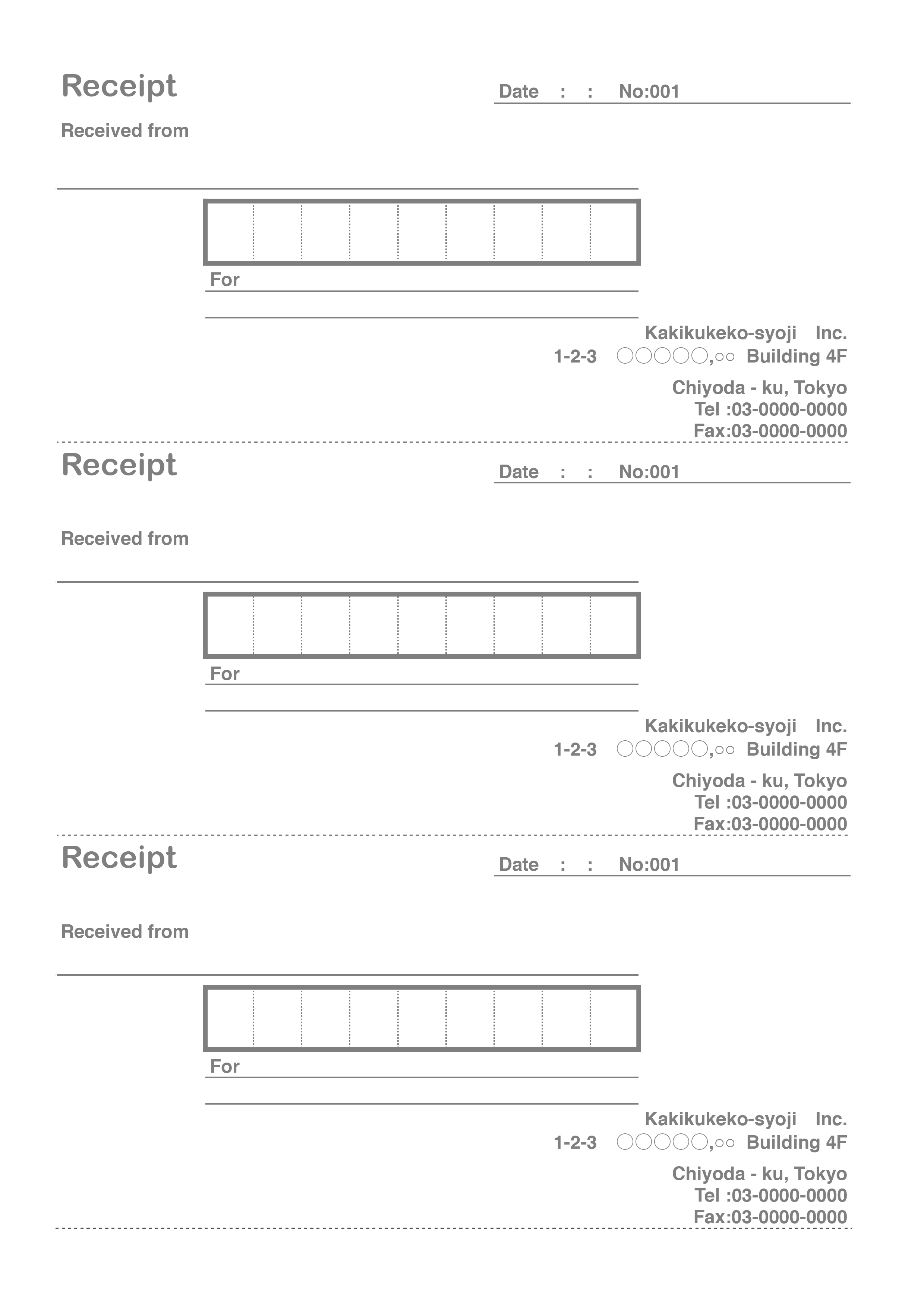 おしゃれな英字の領収書 Receipt テンプレート エクセル ナンバーズ 3枚つづり グレー 無料テンプレート Mac Windows ひな形ジャーナル