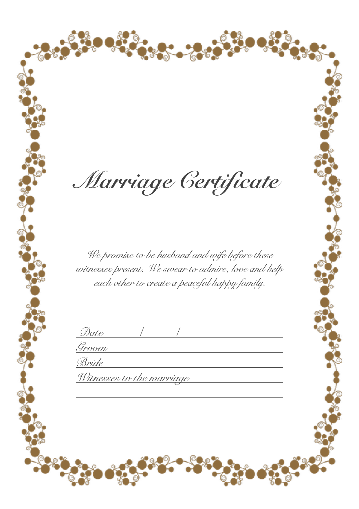 結婚証明書 英語テンプレート（ワード、ページズ）A4サイズ ガーリーゴールド