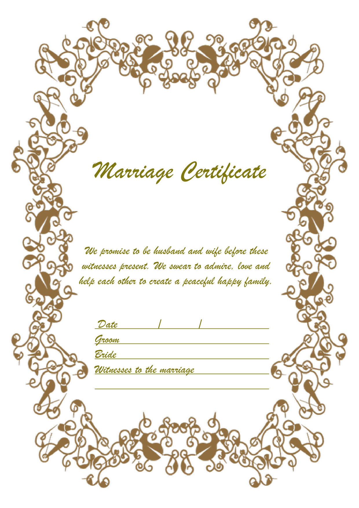 結婚証明書 英語テンプレート（ワード、ページズ）A4サイズ おしゃれゴールド