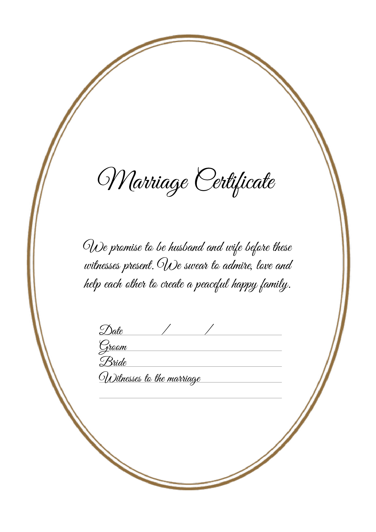 結婚証明書 英語テンプレート（ワード、ページズ）A4サイズ シンプルゴールド