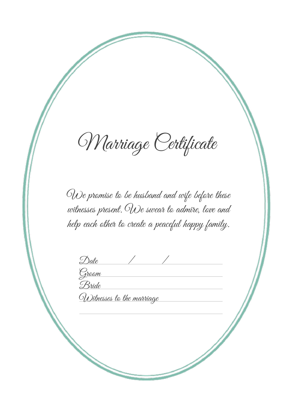結婚証明書 英語テンプレート（ワード、ページズ）A4サイズ シンプルグリーン