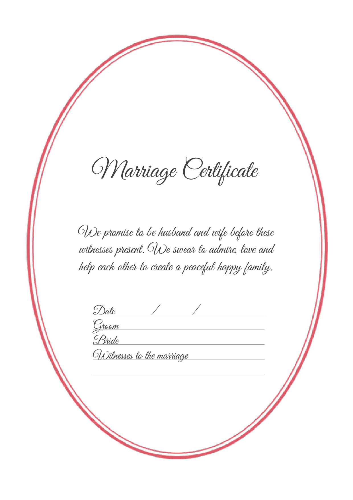 結婚証明書 英語テンプレート（ワード、ページズ）A4サイズ シンプルレッド