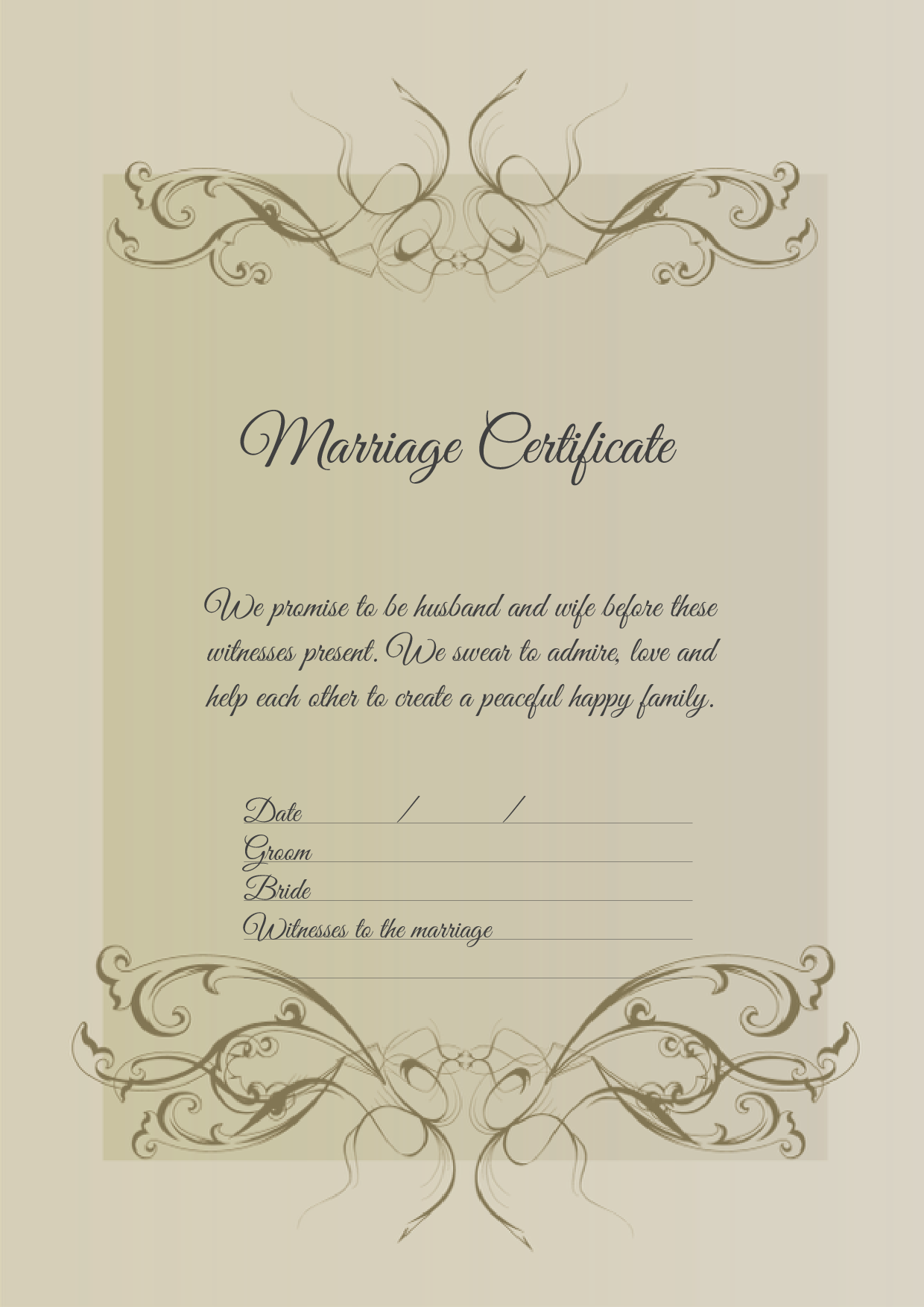 結婚証明書 英語テンプレート（ワード、ページズ）A4サイズ ベーシックゴールド