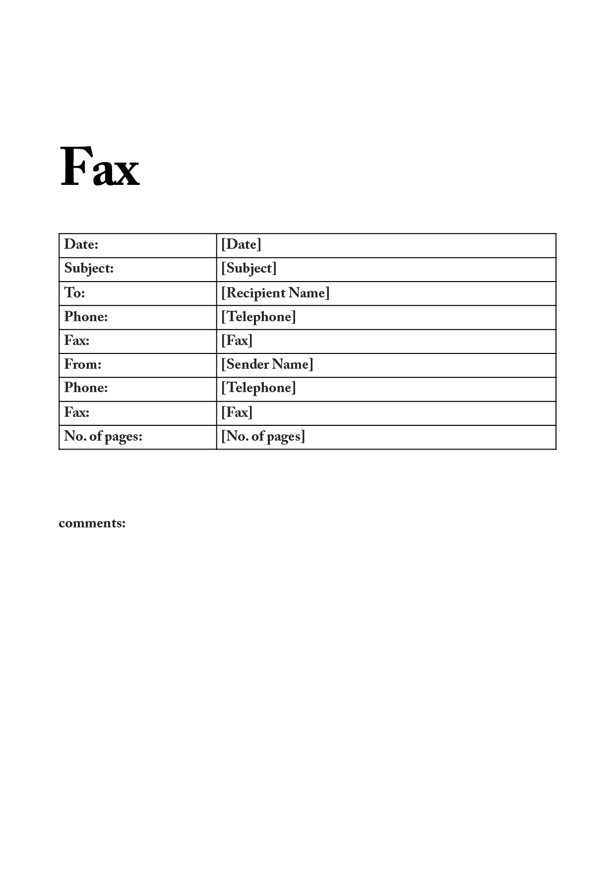 Fax Cover・ファックス送付状（英語）のテンプレート（ワード、ページズ）