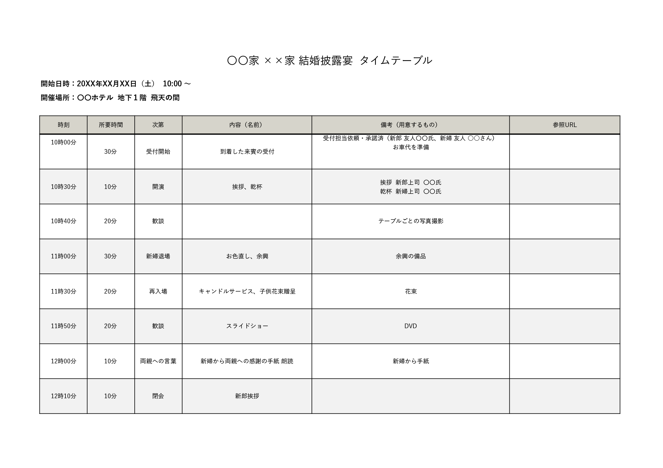 結婚式のタイムテーブル テンプレート エクセル ワード 無料テンプレート Mac Windows ひな形ジャーナル