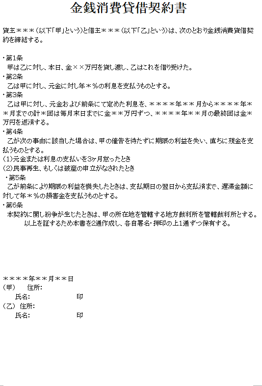 金銭消費賃貸契約書の無料素材テンプレート ワード 無料テンプレート Mac Windows ひな形ジャーナル